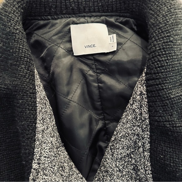 VINCE Black White Tweed Shawl Collar Asymmetric Zip Coat Ribbed Leather Size S - Picture 5 of 15